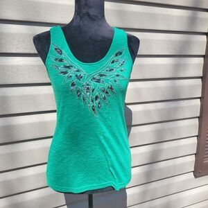 Miss Me Green Scoop Neck Sleeveless Sequin Stripe Casual Tank Top Size Small